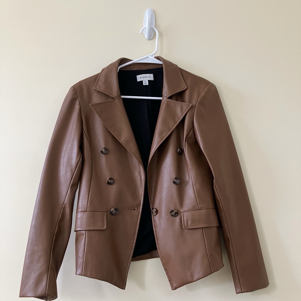 Double-Breasted Faux Leather Brown Jacket